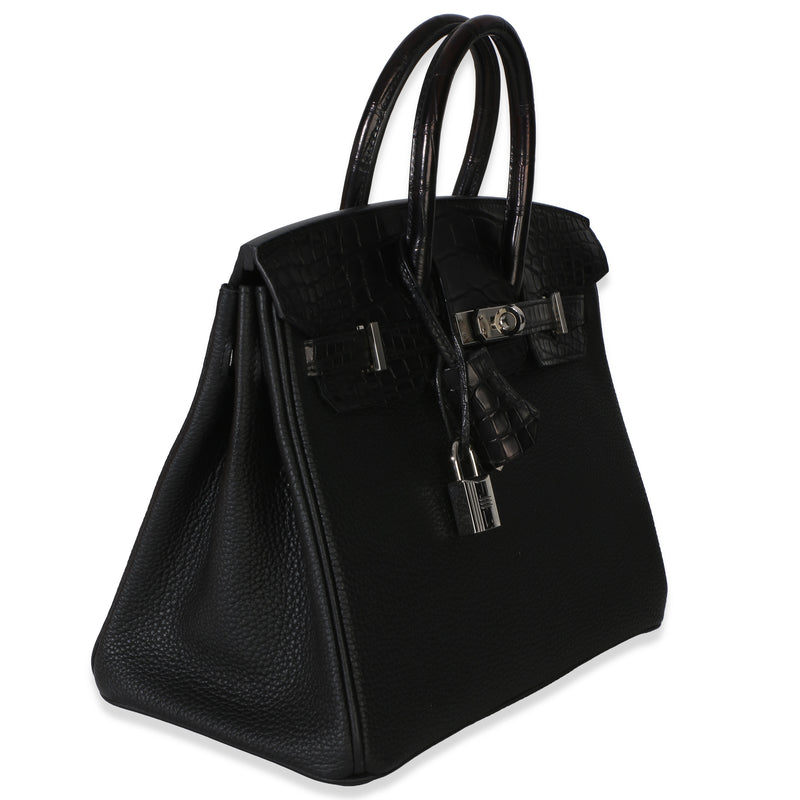 Hermès Black Togo Mississippiensis Matte Alligator Touch Birkin 25 Phw Black; Blue Exotic Handbag