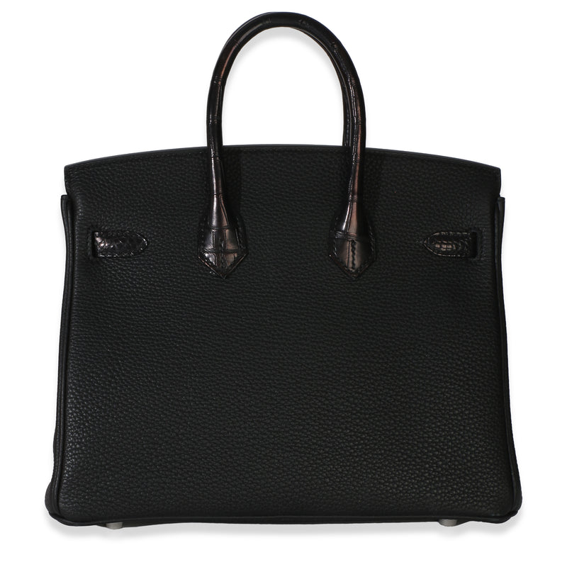 Hermès Black Togo Mississippiensis Matte Alligator Touch Birkin 25 Phw Black; Blue Exotic Handbag