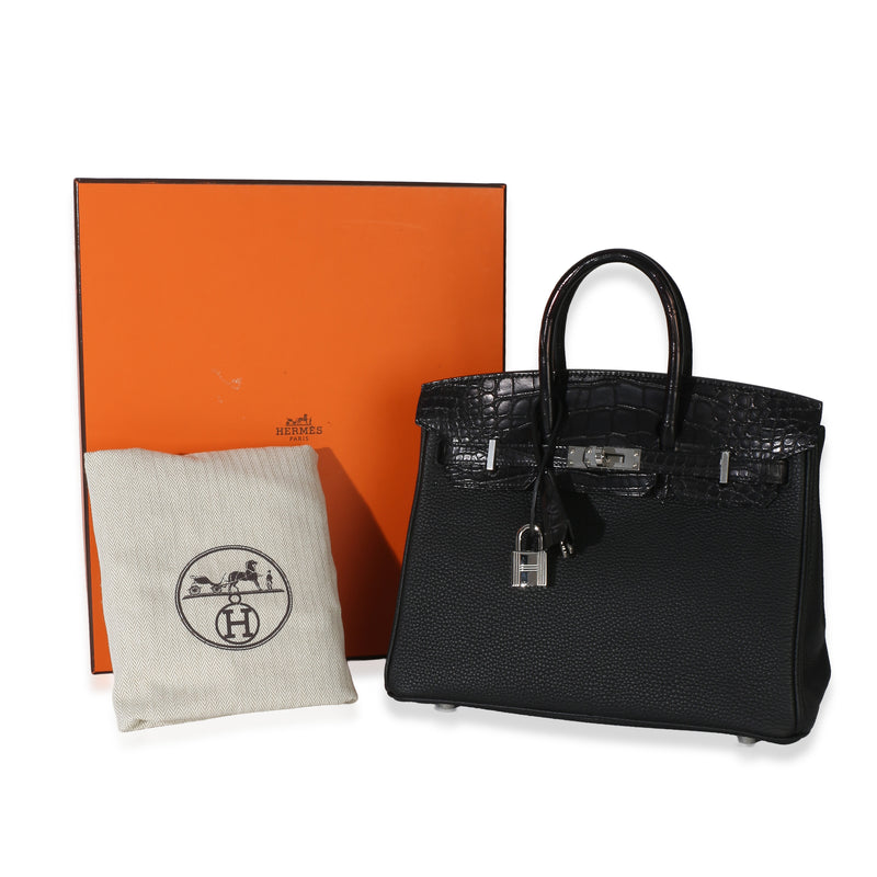 Hermès Black Togo Mississippiensis Matte Alligator Touch Birkin 25 Phw Black; Blue Exotic Handbag