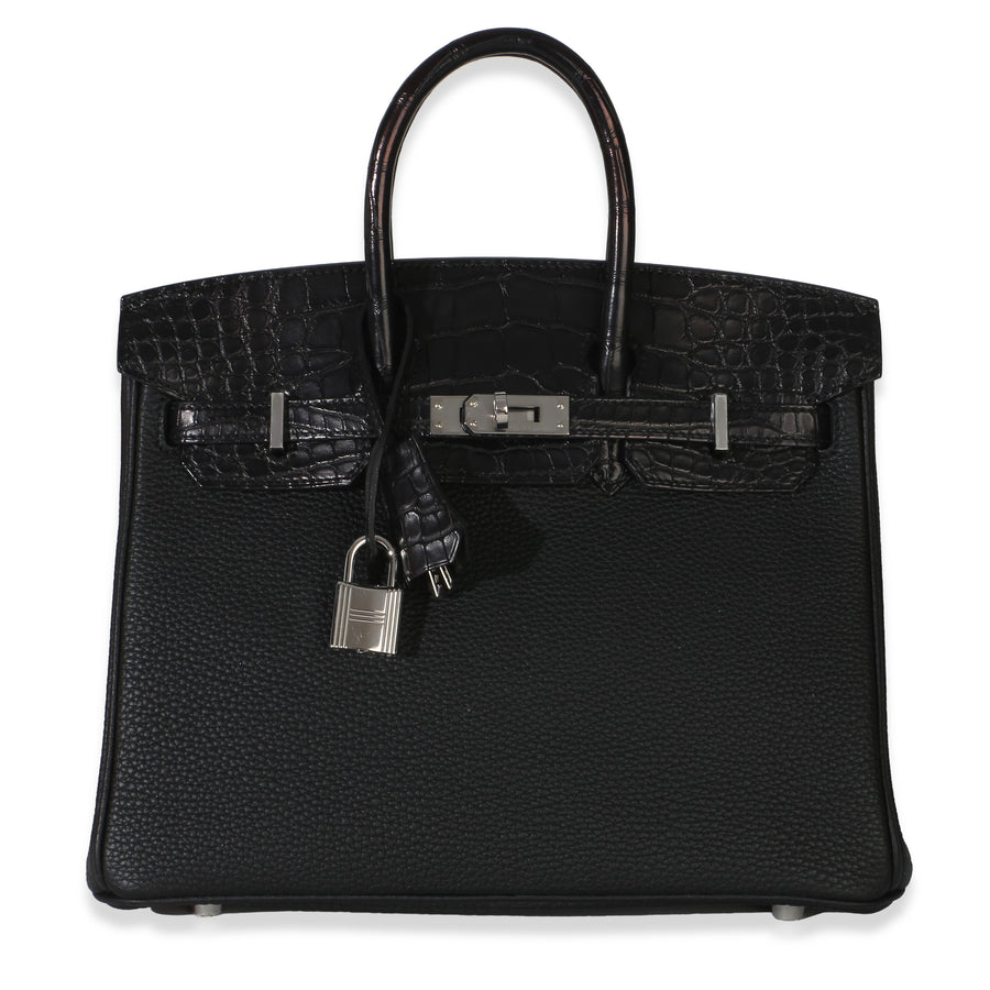 Hermès Black Togo Mississippiensis Matte Alligator Touch Birkin 25 Phw Black; Blue Exotic Handbag