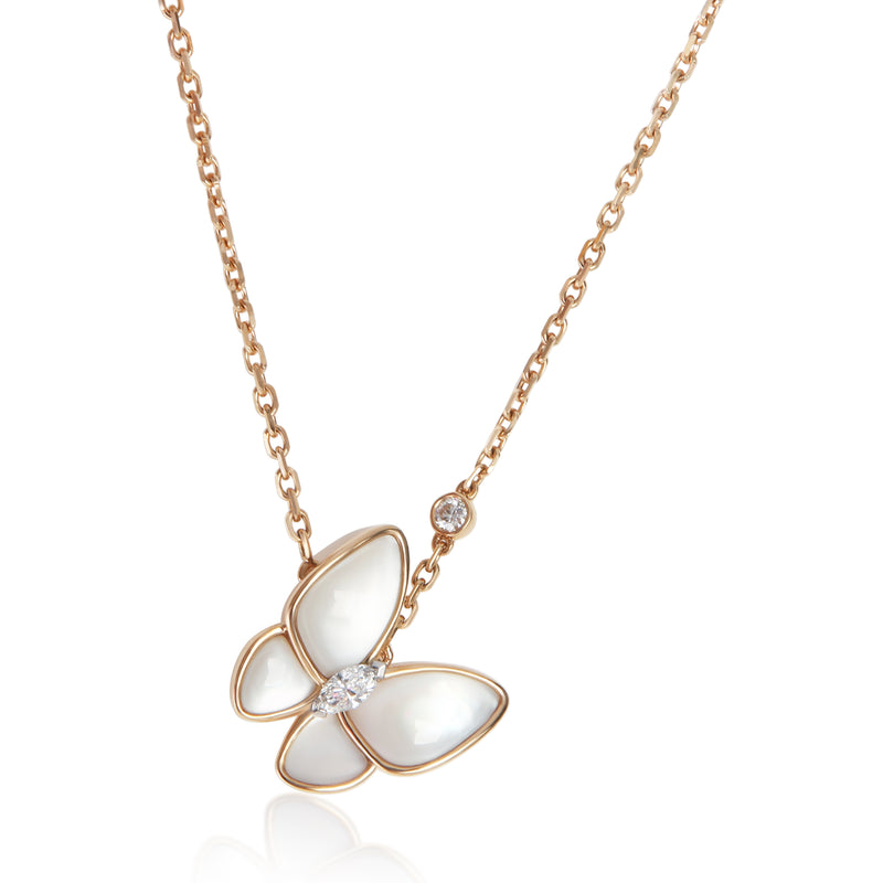 Van Cleef & Arpels Rose Gold Mother Of Pearl And Diamond Two Butterfly Pendant 18k