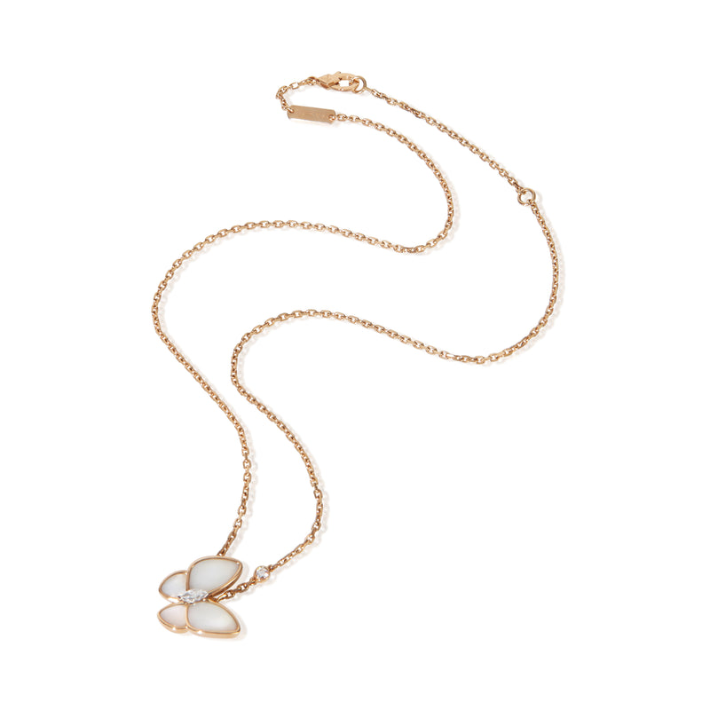 Van Cleef & Arpels Rose Gold Mother Of Pearl And Diamond Two Butterfly Pendant 18k