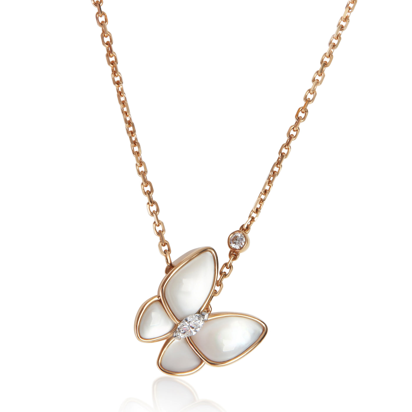 Van Cleef & Arpels Rose Gold Mother Of Pearl And Diamond Two Butterfly Pendant 18k