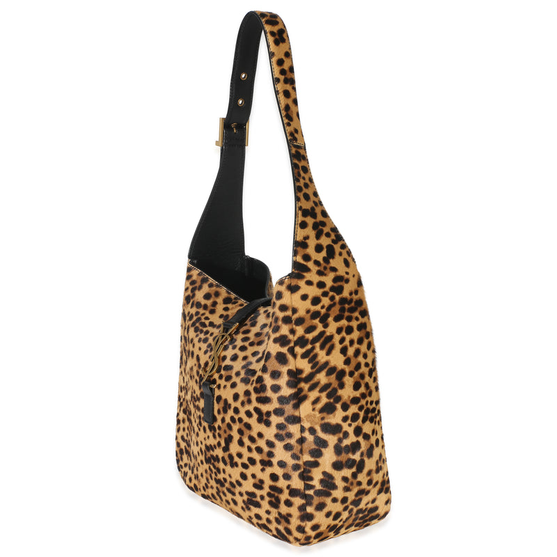 Saint Laurent Brown Pony Hair Nappa Leopard Print Small Le 5 A 7 Soft Hobo Pony-style Calfskin Handbag