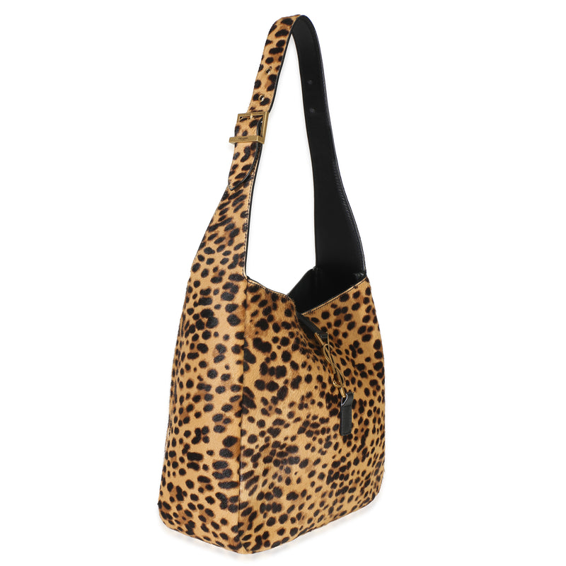 Saint Laurent Brown Pony Hair Nappa Leopard Print Small Le 5 A 7 Soft Hobo Pony-style Calfskin Handbag
