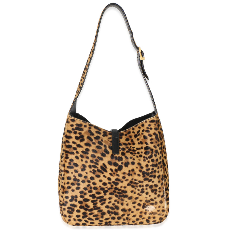 Saint Laurent Brown Pony Hair Nappa Leopard Print Small Le 5 A 7 Soft Hobo Pony-style Calfskin Handbag