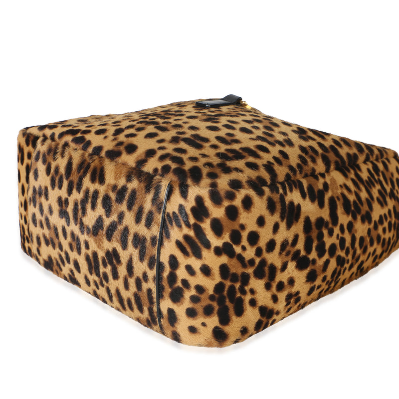 Saint Laurent Brown Pony Hair Nappa Leopard Print Small Le 5 A 7 Soft Hobo Pony-style Calfskin Handbag