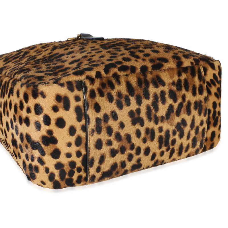 Saint Laurent Brown Pony Hair Nappa Leopard Print Small Le 5 A 7 Soft Hobo Pony-style Calfskin Handbag
