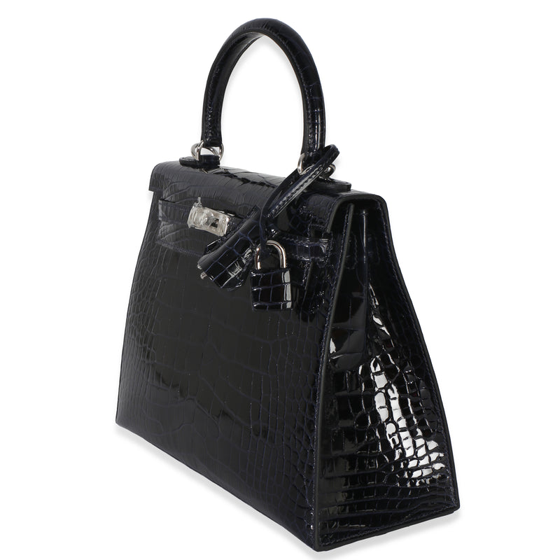 Hermès Bleu Marine Mississippiensis Shiny Alligator Sellier Kelly 25 Phw Blue Exotic Handbag