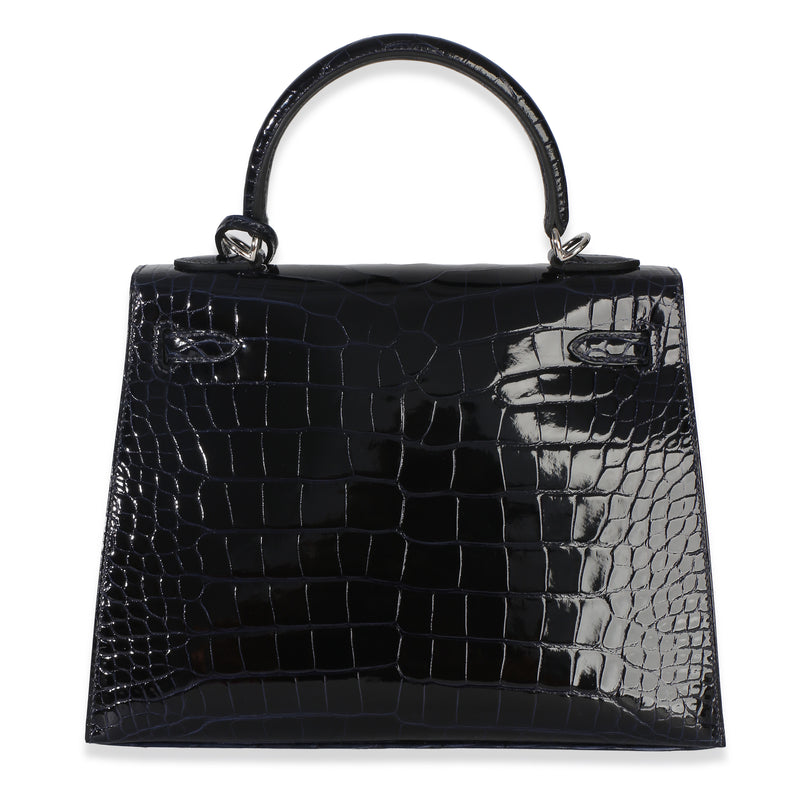 Hermès Bleu Marine Mississippiensis Shiny Alligator Sellier Kelly 25 Phw Blue Exotic Handbag