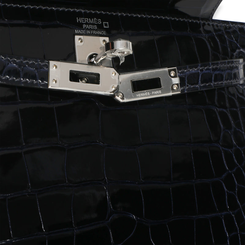 Hermès Bleu Marine Mississippiensis Shiny Alligator Sellier Kelly 25 Phw Blue Exotic Handbag