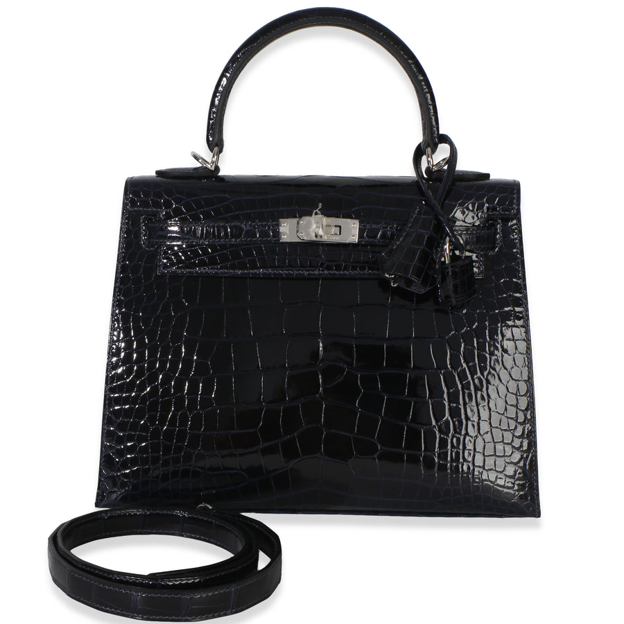 Hermès Bleu Marine Mississippiensis Shiny Alligator Sellier Kelly 25 Phw Blue Exotic Handbag