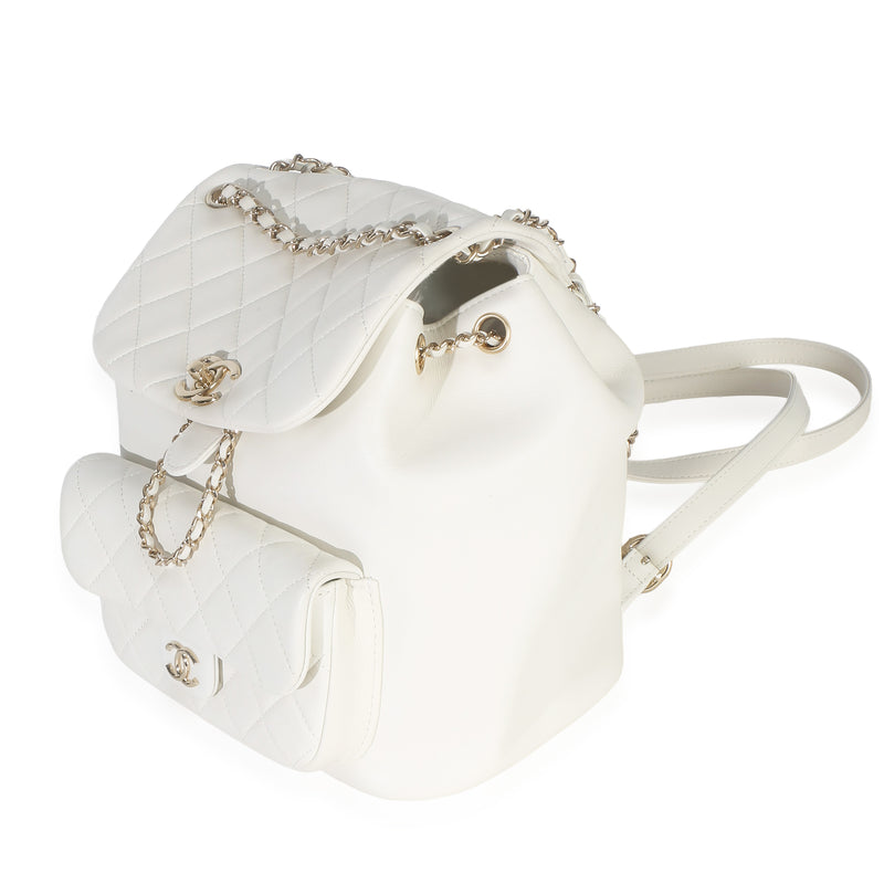Chanel White Quilted Lambskin Small Duma Drawstring Backpack Leather Handbag