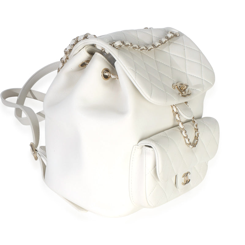 Chanel White Quilted Lambskin Small Duma Drawstring Backpack Leather Handbag