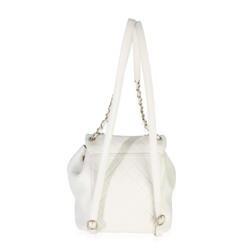 Chanel White Quilted Lambskin Small Duma Drawstring Backpack Leather Handbag