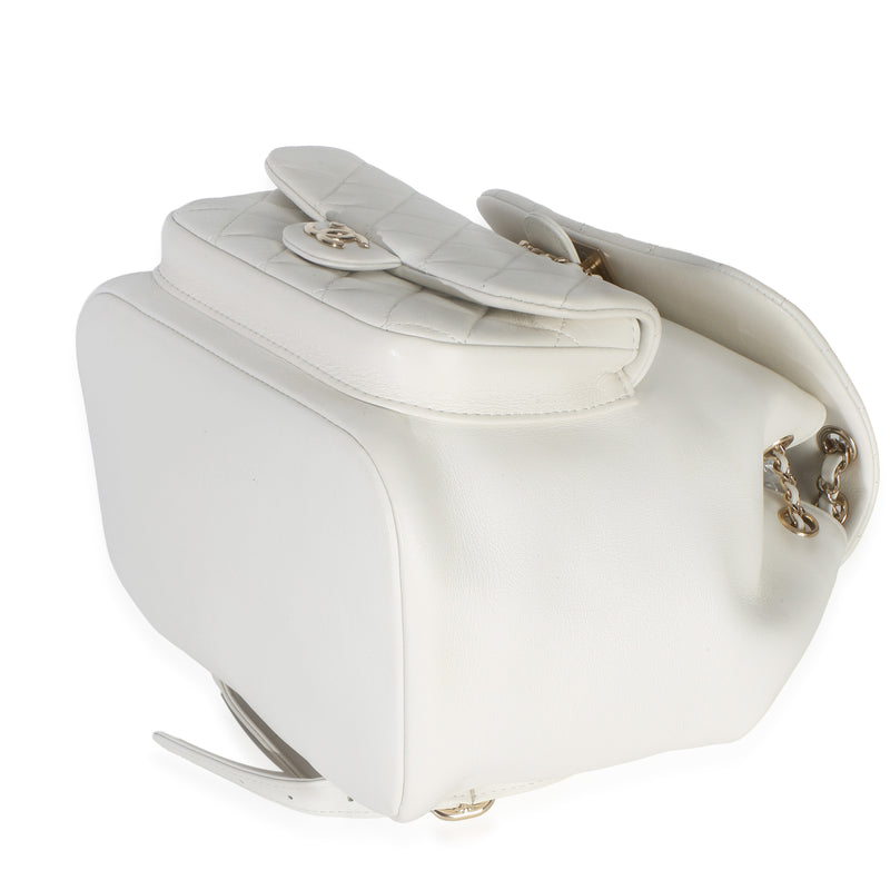 Chanel White Quilted Lambskin Small Duma Drawstring Backpack Leather Handbag