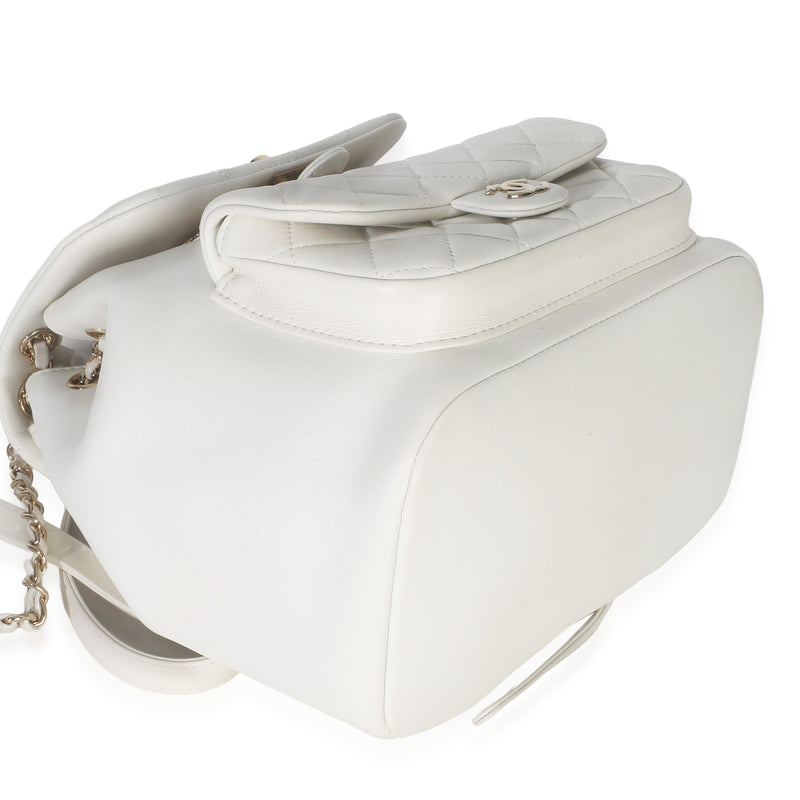 Chanel White Quilted Lambskin Small Duma Drawstring Backpack Leather Handbag