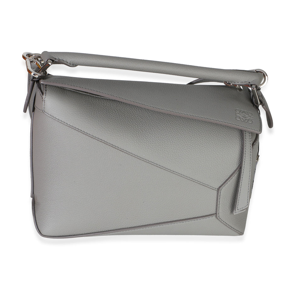 Loewe Light Grey Grained Calfskin Small Puzzle Edge Bag Gray Leather Handbag