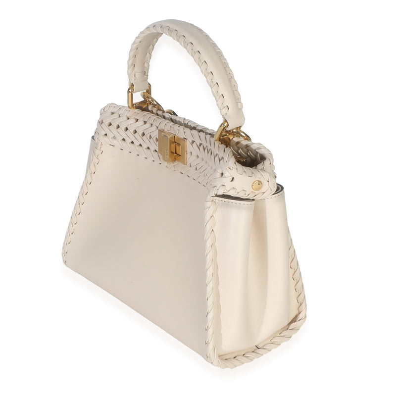 Fendi Cream Vitello King Interlace Mini Peekaboo Iconic Satchel Neutral Leather Handbag