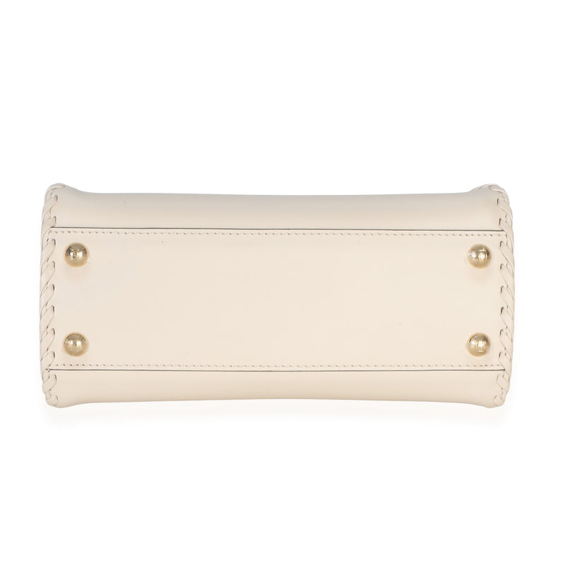 Fendi Cream Vitello King Interlace Mini Peekaboo Iconic Satchel Neutral Leather Handbag