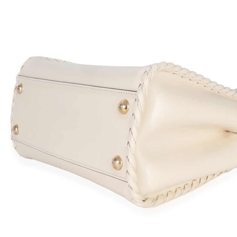 Fendi Cream Vitello King Interlace Mini Peekaboo Iconic Satchel Neutral Leather Handbag