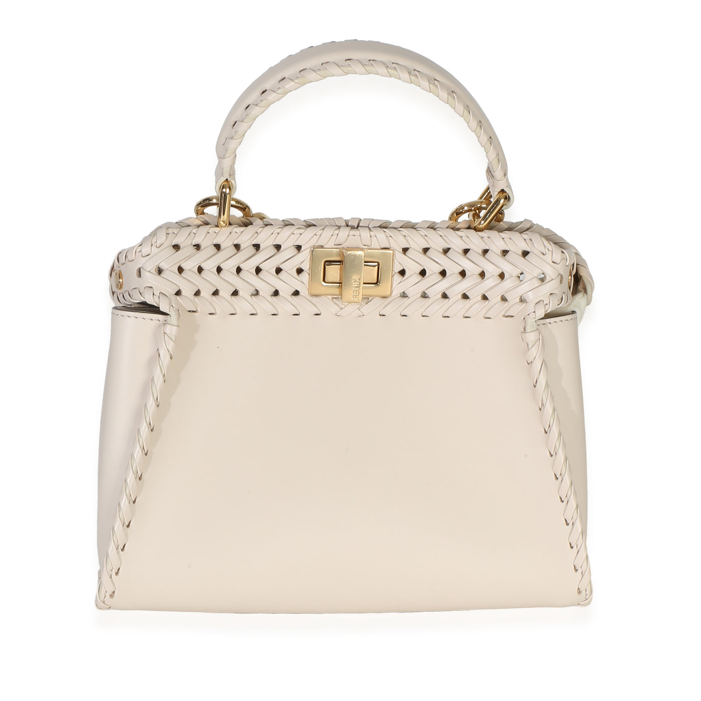Fendi Cream Vitello King Interlace Mini Peekaboo Iconic Satchel Neutral Leather Handbag