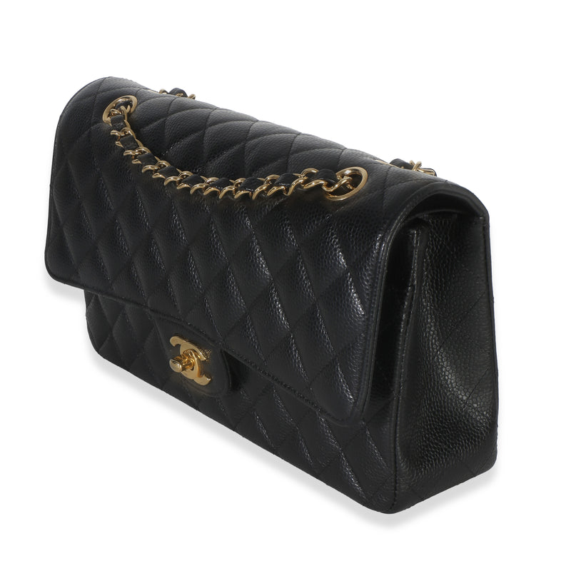Chanel Black Quilted Caviar Medium Classic Double Flap Handbag Leather