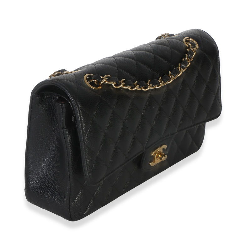 Chanel Black Quilted Caviar Medium Classic Double Flap Handbag Leather
