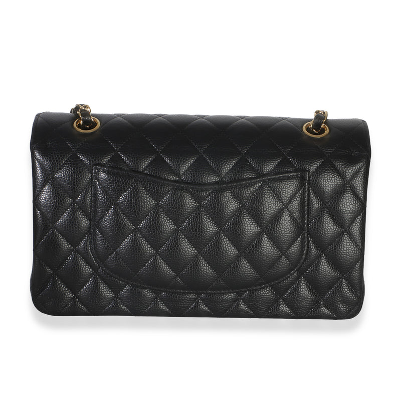 Chanel Black Quilted Caviar Medium Classic Double Flap Handbag Leather