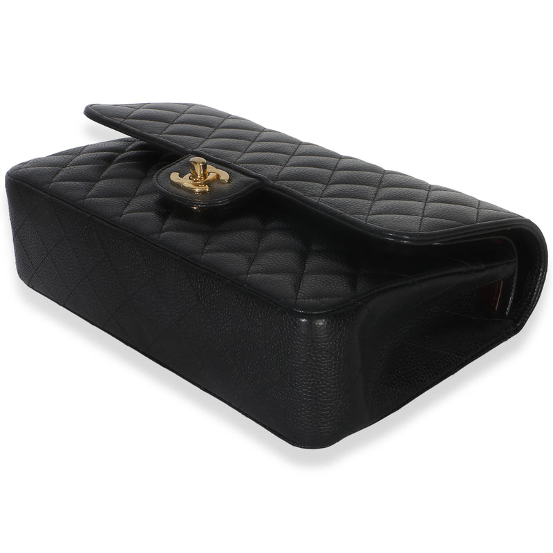 Chanel Black Quilted Caviar Medium Classic Double Flap Handbag Leather