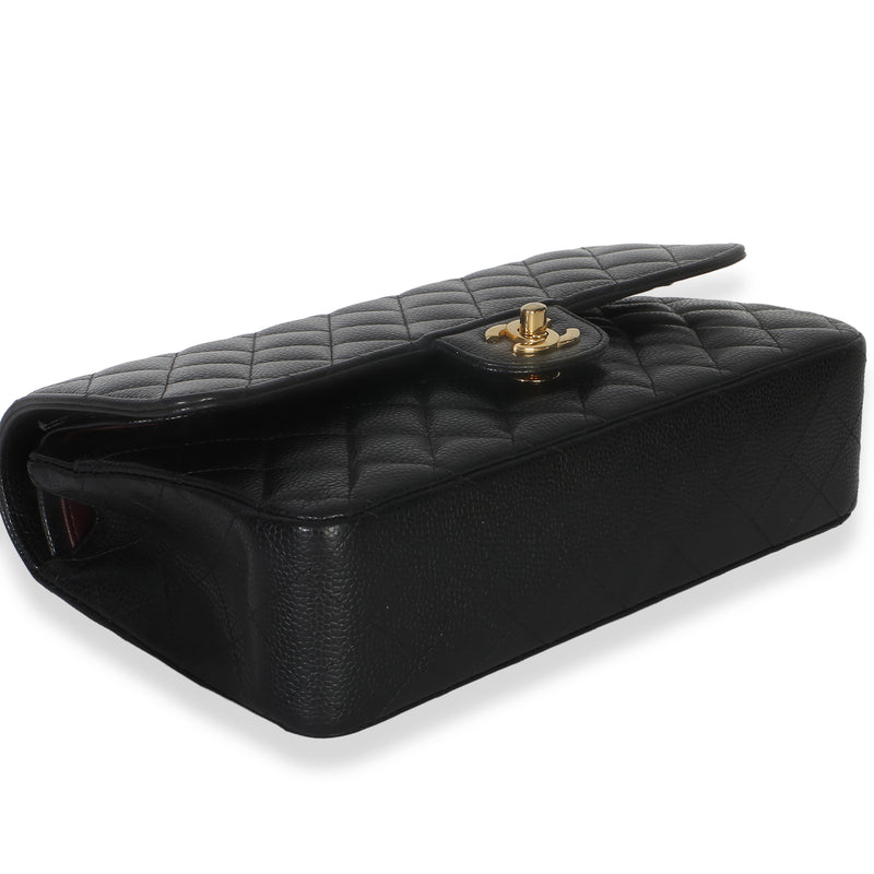 Chanel Black Quilted Caviar Medium Classic Double Flap Handbag Leather