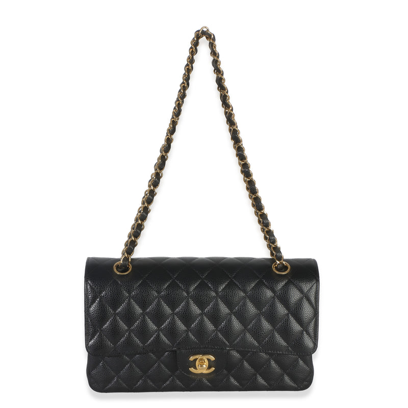 Chanel Black Quilted Caviar Medium Classic Double Flap Handbag Leather
