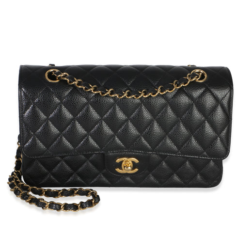Chanel Black Quilted Caviar Medium Classic Double Flap Handbag Leather