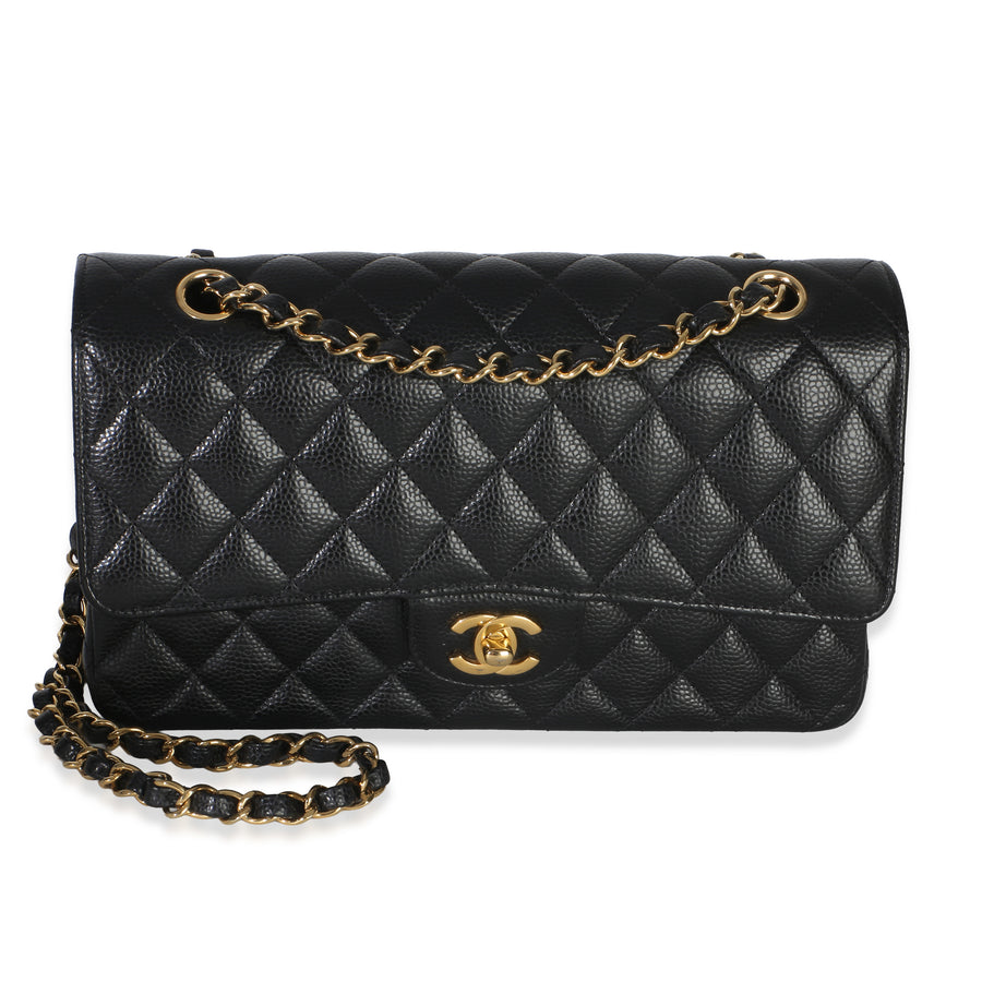Chanel Black Quilted Caviar Medium Classic Double Flap Handbag Leather