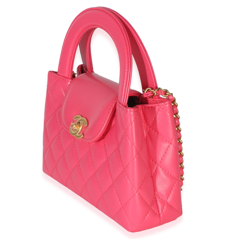 Chanel Dark Pink Shiny Aged Calfskin Quilted Nano Kelly Shopper Leather Handbag