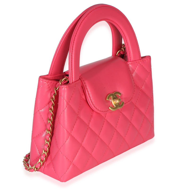Chanel Dark Pink Shiny Aged Calfskin Quilted Nano Kelly Shopper Leather Handbag