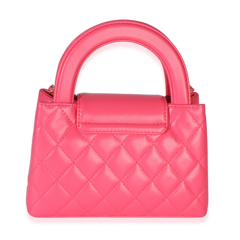 Chanel Dark Pink Shiny Aged Calfskin Quilted Nano Kelly Shopper Leather Handbag