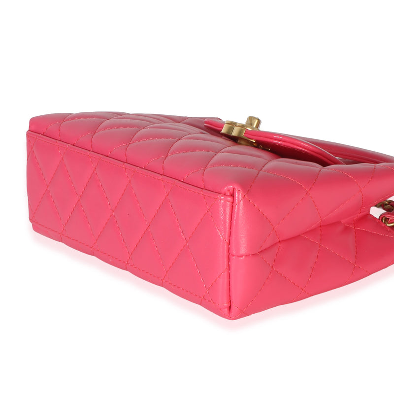 Chanel Dark Pink Shiny Aged Calfskin Quilted Nano Kelly Shopper Leather Handbag
