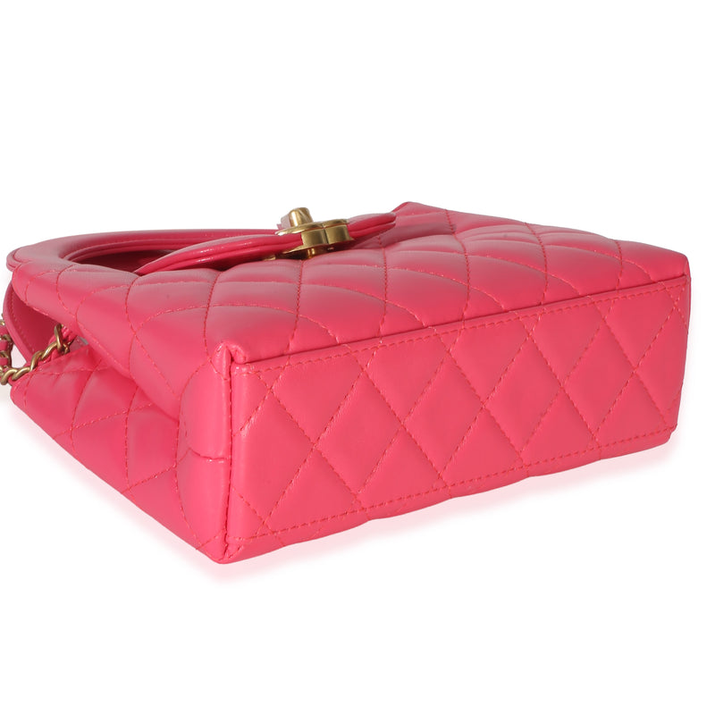 Chanel Dark Pink Shiny Aged Calfskin Quilted Nano Kelly Shopper Leather Handbag