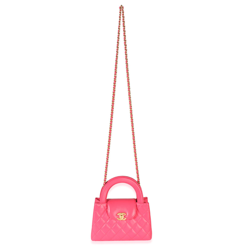 Chanel Dark Pink Shiny Aged Calfskin Quilted Nano Kelly Shopper Leather Handbag