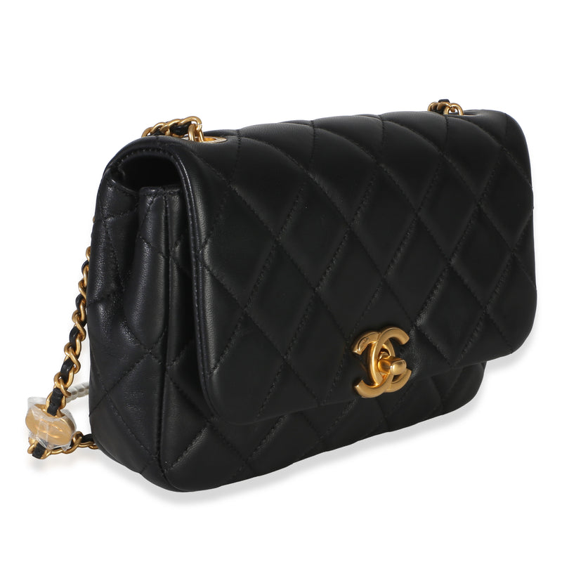 Chanel Black Quilted Lambskin Mini Pearly Chain Flap Bag Leather Handbag