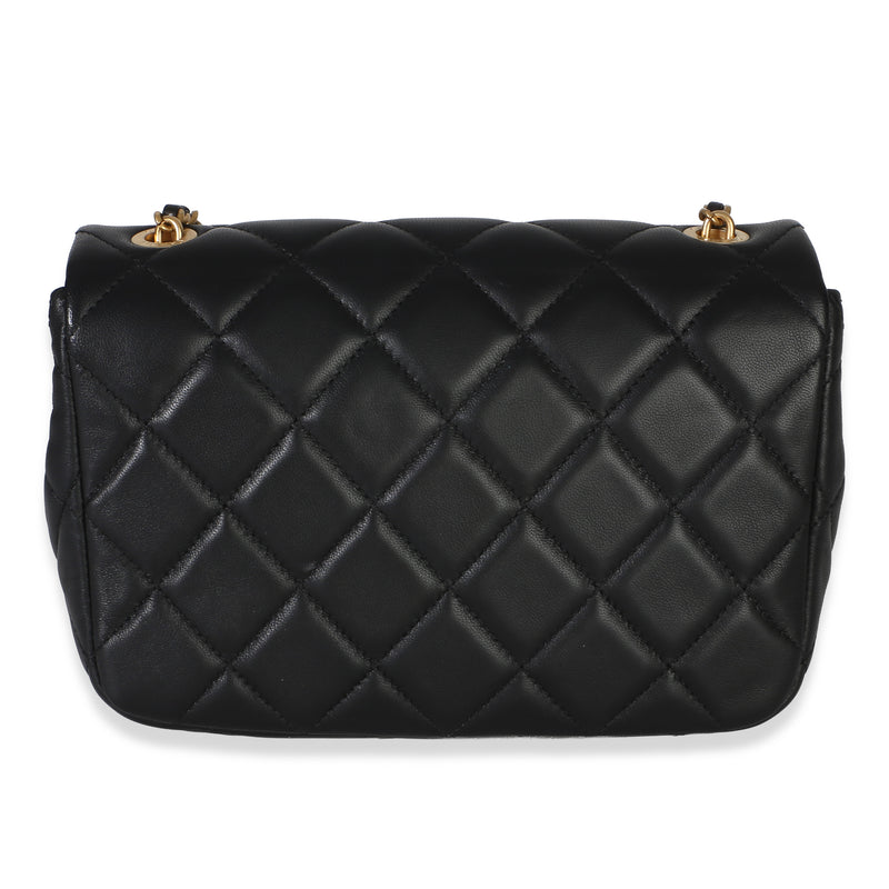 Chanel Black Quilted Lambskin Mini Pearly Chain Flap Bag Leather Handbag