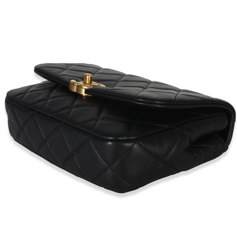 Chanel Black Quilted Lambskin Mini Pearly Chain Flap Bag Leather Handbag