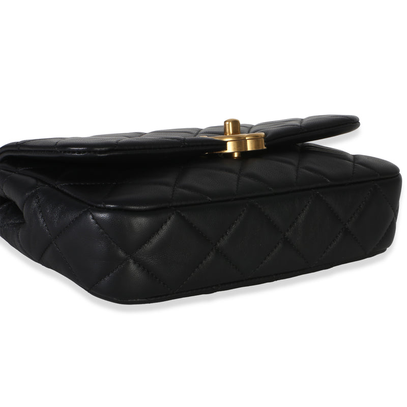 Chanel Black Quilted Lambskin Mini Pearly Chain Flap Bag Leather Handbag