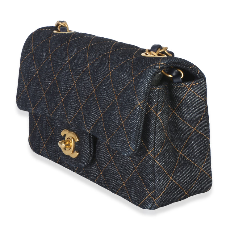 Chanel Dark Blue Quilted Denim Mini Rectangular Flap Bag Handbag