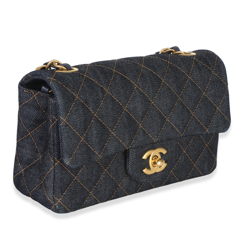 Chanel Dark Blue Quilted Denim Mini Rectangular Flap Bag Handbag