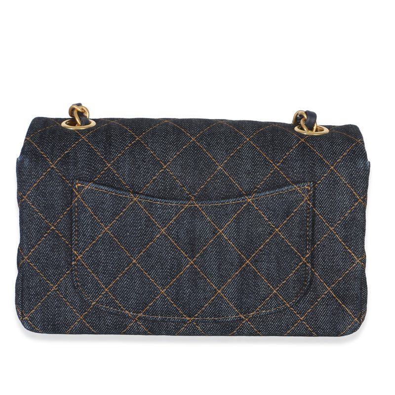 Chanel Dark Blue Quilted Denim Mini Rectangular Flap Bag Handbag