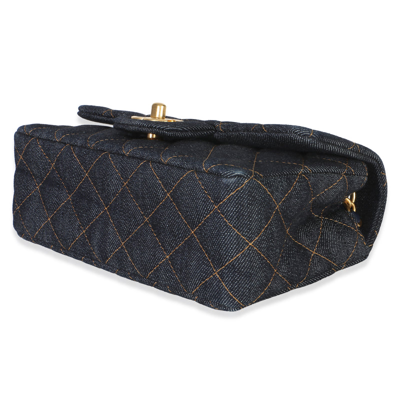 Chanel Dark Blue Quilted Denim Mini Rectangular Flap Bag Handbag
