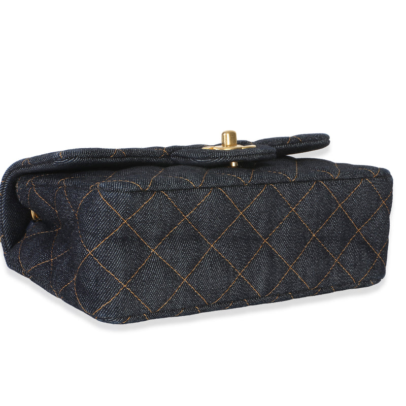 Chanel Dark Blue Quilted Denim Mini Rectangular Flap Bag Handbag
