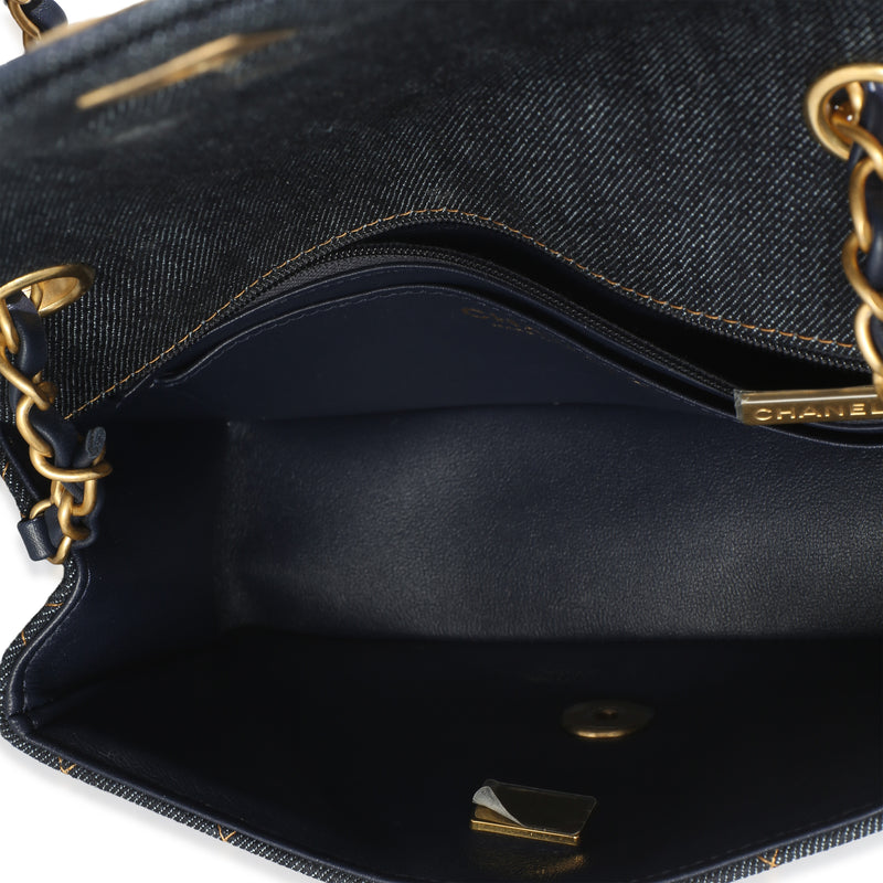 Chanel Dark Blue Quilted Denim Mini Rectangular Flap Bag Handbag
